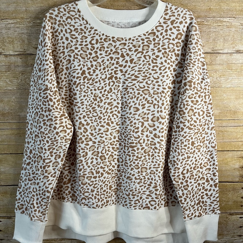 Time and Tru Garment Wash Sweatshirt Papyrus Beige Print EUC Comfy Boxy Fit XXL - Picture 2 of 9